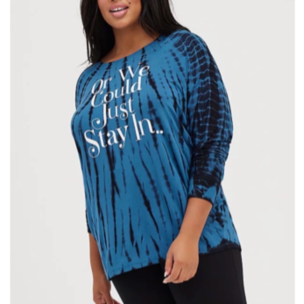 Torrid Super Soft Stay in Tie Dye Blue Doman Sleeve Tee